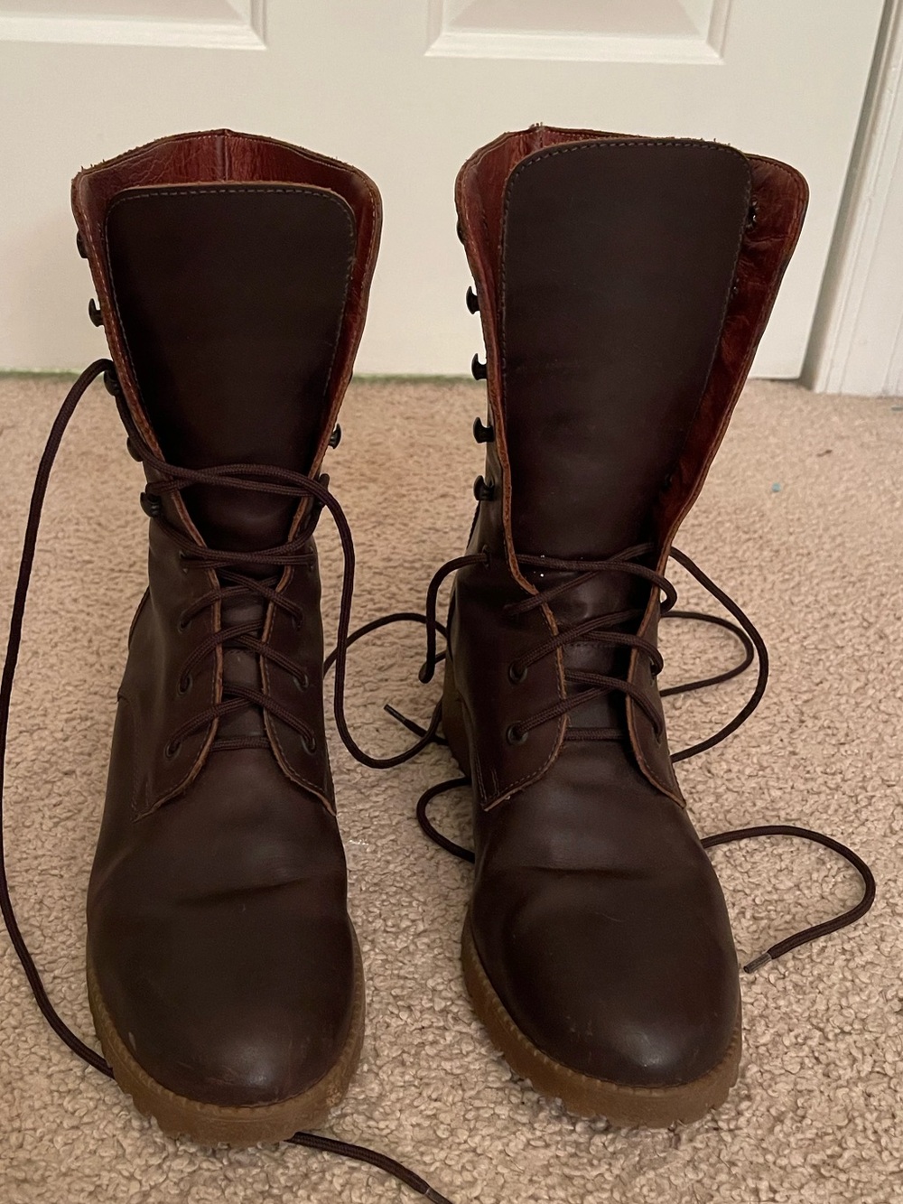 J.Crew Lace Up Boots Combat Leather Brown Made In Italy Size 10